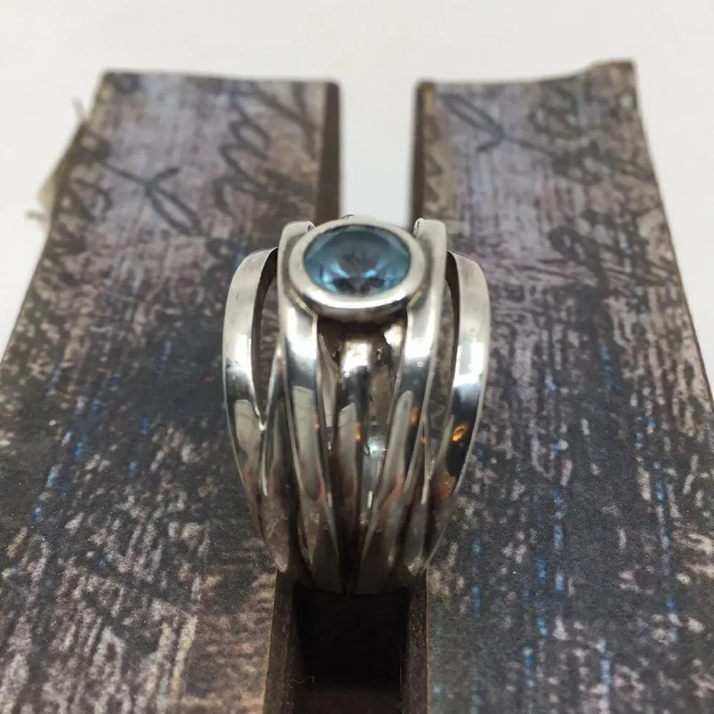Franco P Blue Topaz 925 Thailand Sterling Silver Ring Sz 7